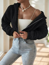 Solid Color Zip-up Teddy Hoodie, Casual Long Sleeve Hoodie Jacket